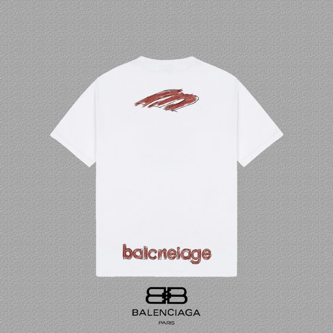 P80✨🔥 BALENCIAGA Paris lettering printed short-sleeved T-shirt. Custom-woven and dyed 300 grams of combed cotton heavyweight fabric. Zero color difference in threads. Perfect details. Different from the current currency version. Welcome to compare. Same Style for men and women. Must-sell in the picture above. Color: White Black Size: 1 2 3 4
